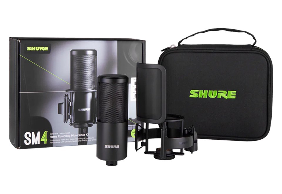 Shure SM4-K-KIT - condenser microphone, externally polarised, handle, popfilter, case
