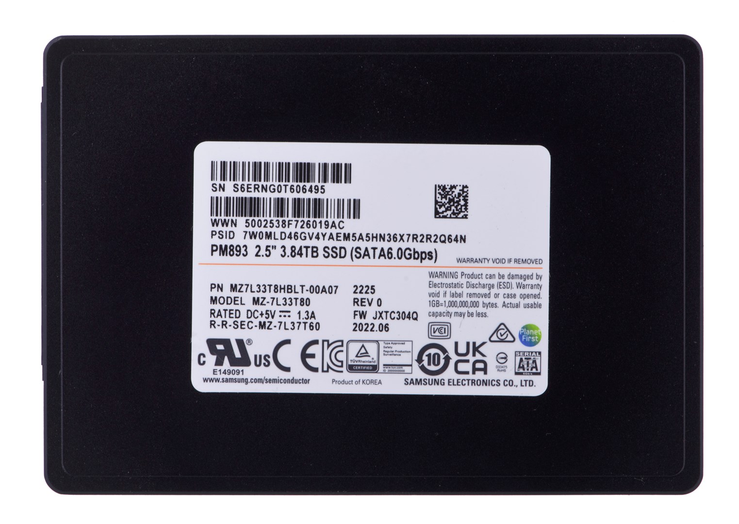 SSD Samsung PM893 3.84TB SATA 2.5" MZ7L33T8HBLT-00A07 (DWPD 1)