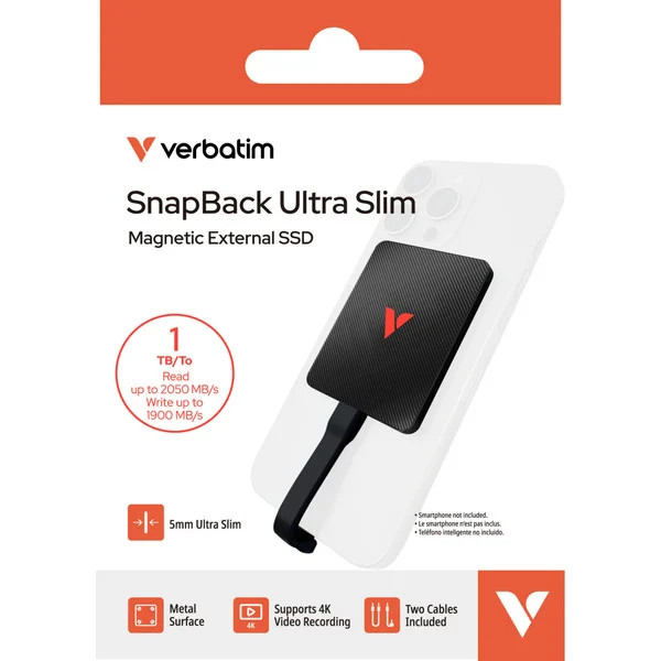 Verbatim SnapBack Ultra Slim SSD 1 TB External Drive Black