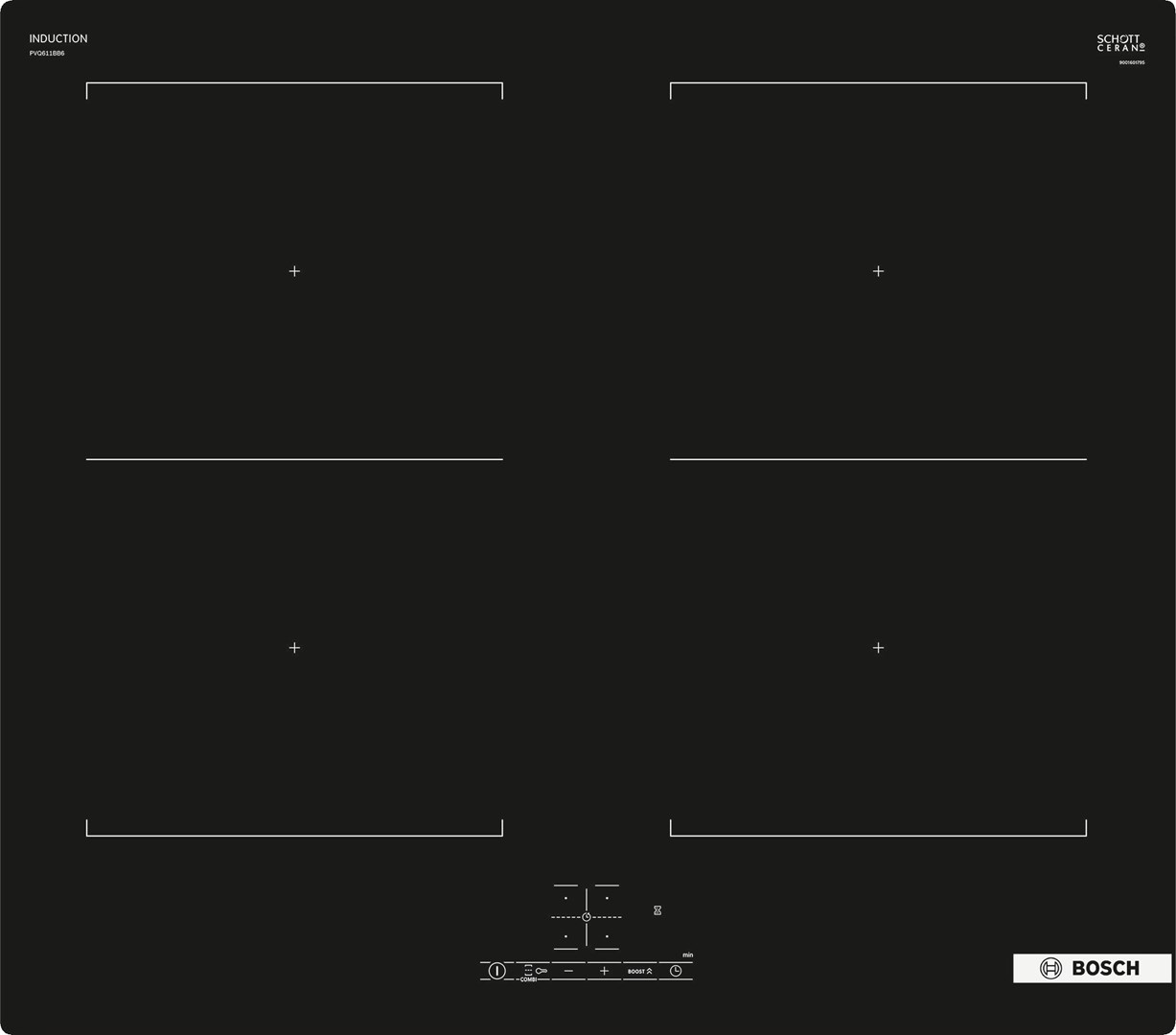 Bosch Serie 4 PVQ611BB6E 4-Zone Induction Hob, 60 cm, Black