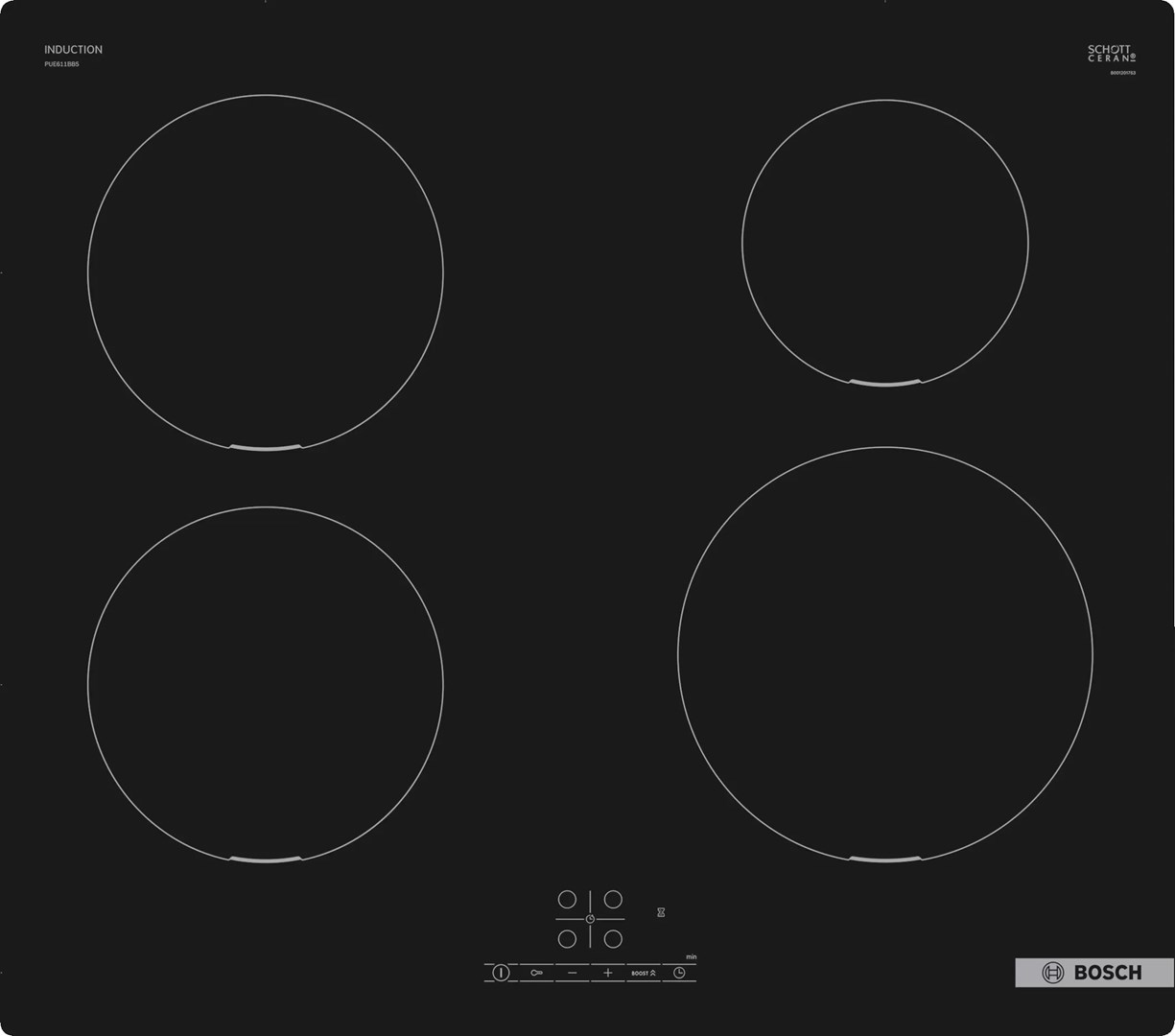 Bosch Serie 4 PUE611BB5D 4-Zone Induction Hob, 59.2 cm, Black